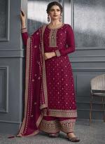 Dola Silk Dark Pink Wedding Wear Embroidery Work Plazzo Suit